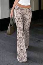 Zebra Print Contrast Low Rise Slim Flare Pants