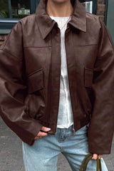 Vintage Brown PU Leather Jacket