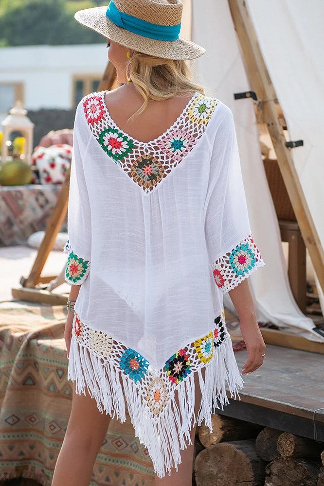 White Fringe Trim Boho Dress Secondary image