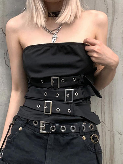 Gothic Eyelet Bandage Design Punk Black Sleeveless Crop