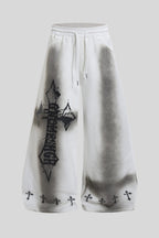Washed Gothic Cross Wide Leg Sweatpants