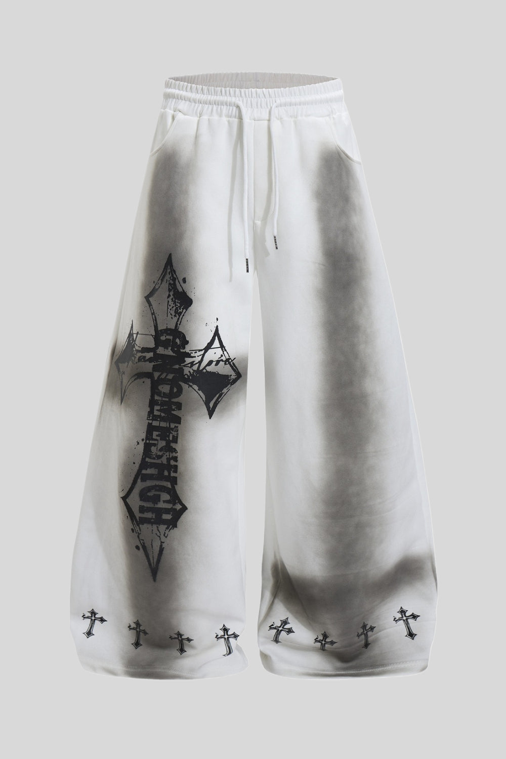 Washed Gothic Cross Wide Leg Sweatpants