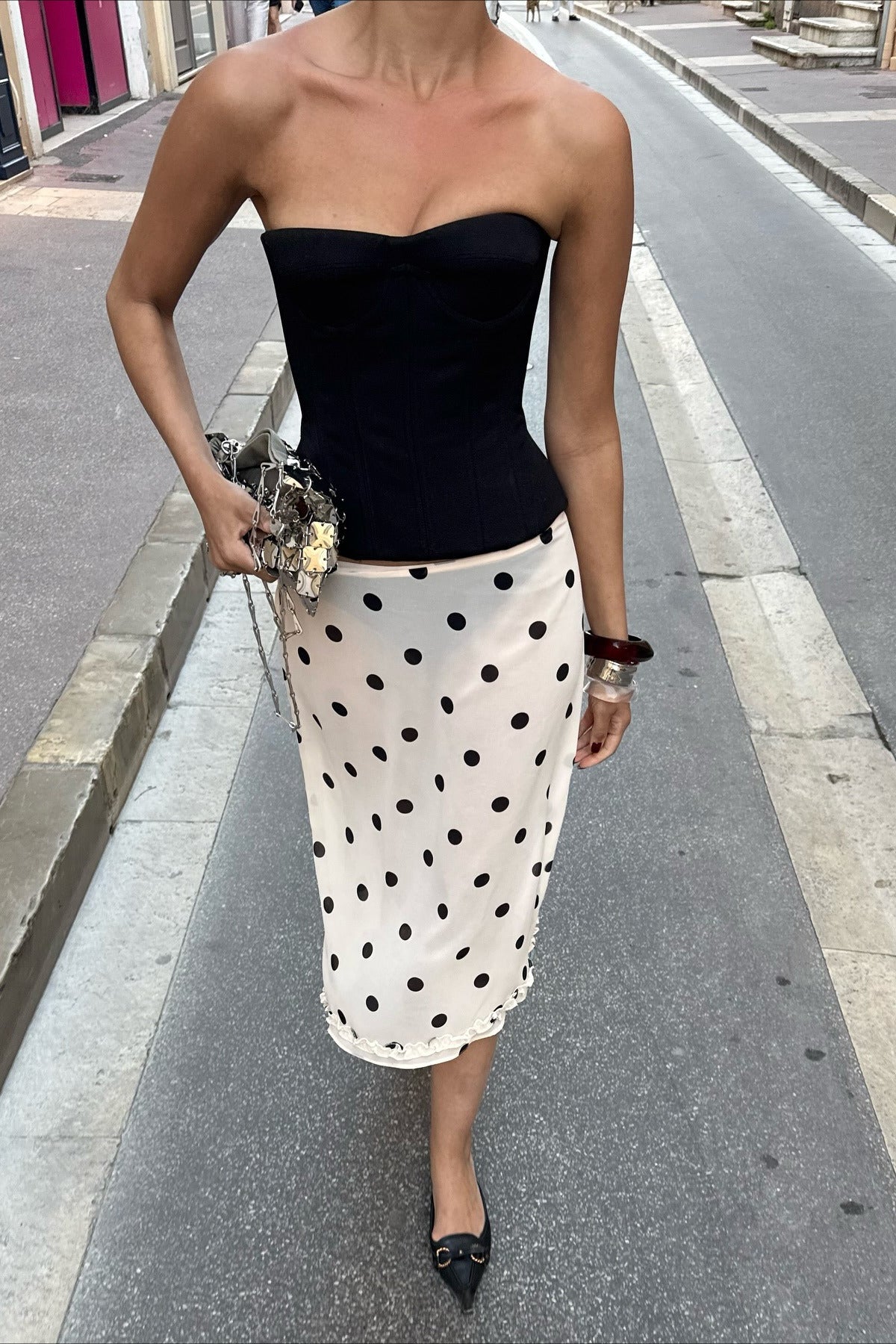 Draped Polka Dot High Waist Skirt Secondary image