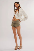 Solid Knit Drawstring Bodycon Casual Shorts