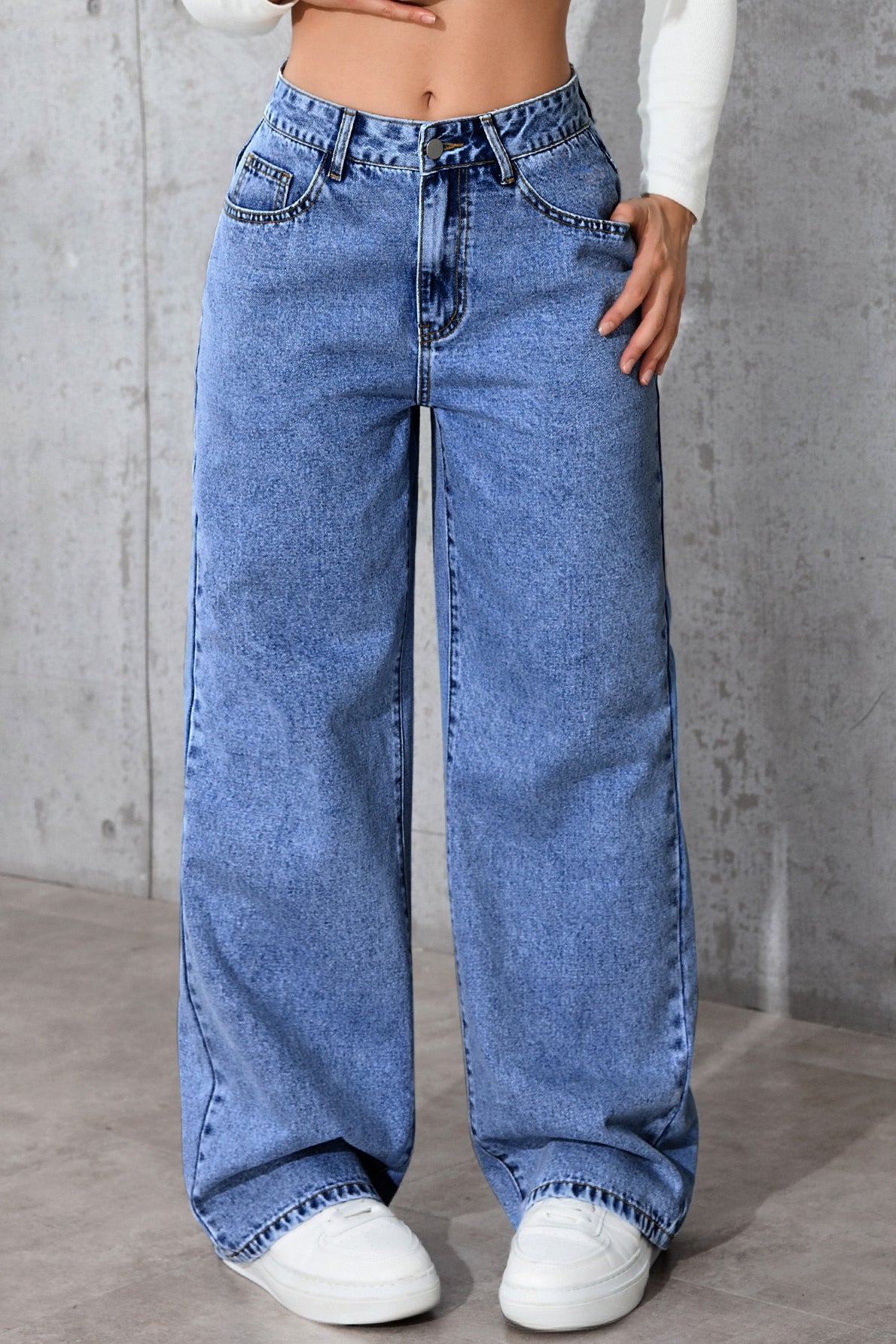 Casual High Waist Relaxed Straight Leg Jeans Main image