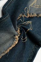 Celestial Line Embroidered Wide Leg Jeans