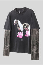 Horse Graphic Camo Layered Long Sleeve T-Shirt
