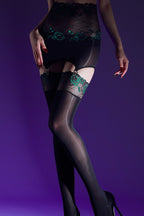 Rose Lace High Waist Suspender Stockings Two Piece Set