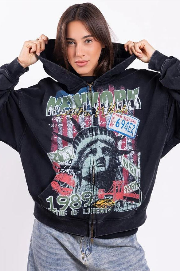 Washed Statue of Liberty Graphic Hoodie Secondary image