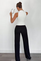 High Neck Metal Ring Sleeveless Off Shoulder Halter Top