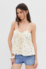 Apricot Floral Spaghetti Strap Tie Tank Top