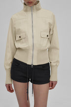 Utility Belted Zip Pocket Jacket S / Beige
