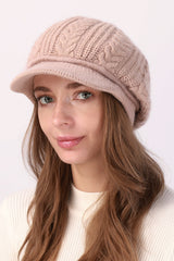 Fleece Lined Cable Knit Beret Hat