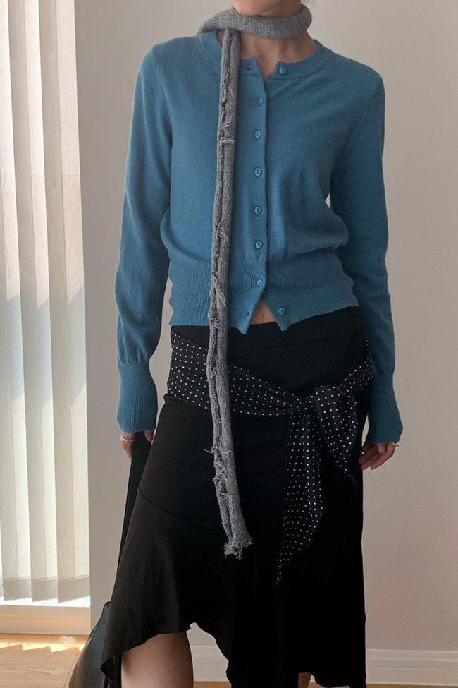 Slim-Fit Round-Neck Knit Cardigan Blue / S Main image