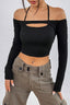 Off Shoulder Cut Out Bodycon Long Sleeve Tee