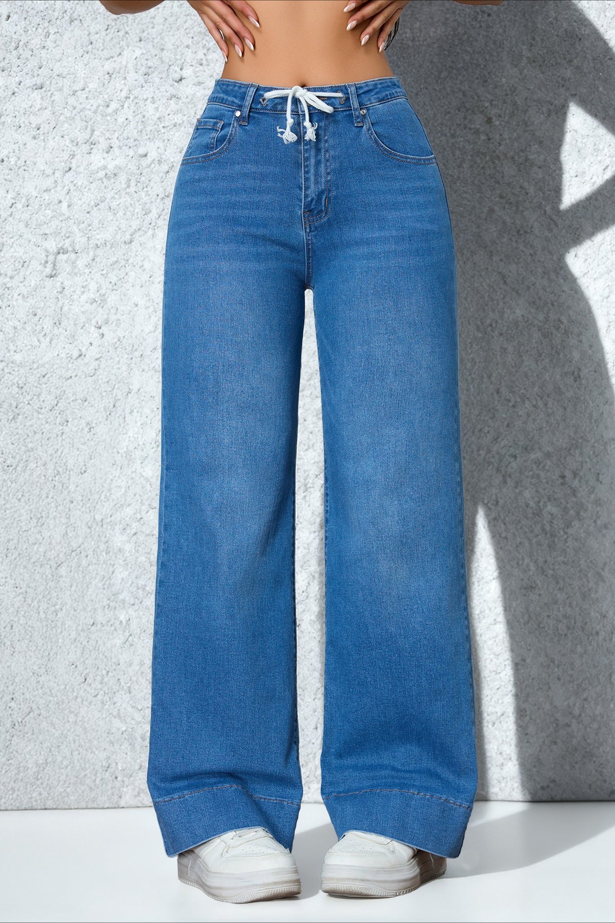 Drawstring Stretch Relaxed Straight Jeans Main image