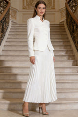 Elegant Two Piece Blazer Pleated Skirt Set