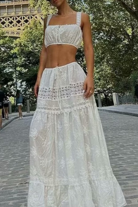 Two Piece Lace Cami Top Boho Skirt Set