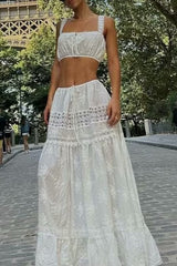 Two Piece Lace Cami Top Boho Skirt Set