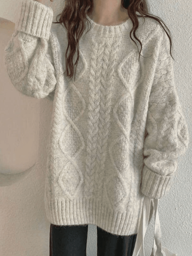 Cable Knit Jumper Sweater Beige / ONE SIZE Sweaters Main image