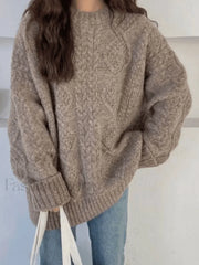 Cable Knit Jumper Sweater Khaki / ONE SIZE Sweaters