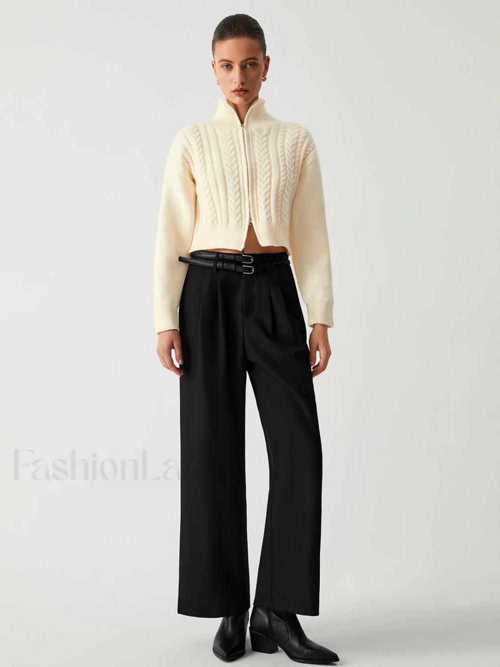 Cable Knit Two Trendy Way Zip Crop Cardigan Sweaters L