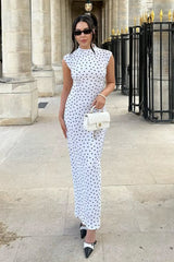 Elegant Polka Dot Round Neck Maxi Dress