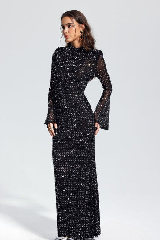 Rhinestone Long Sleeve Mermaid Formal Dress