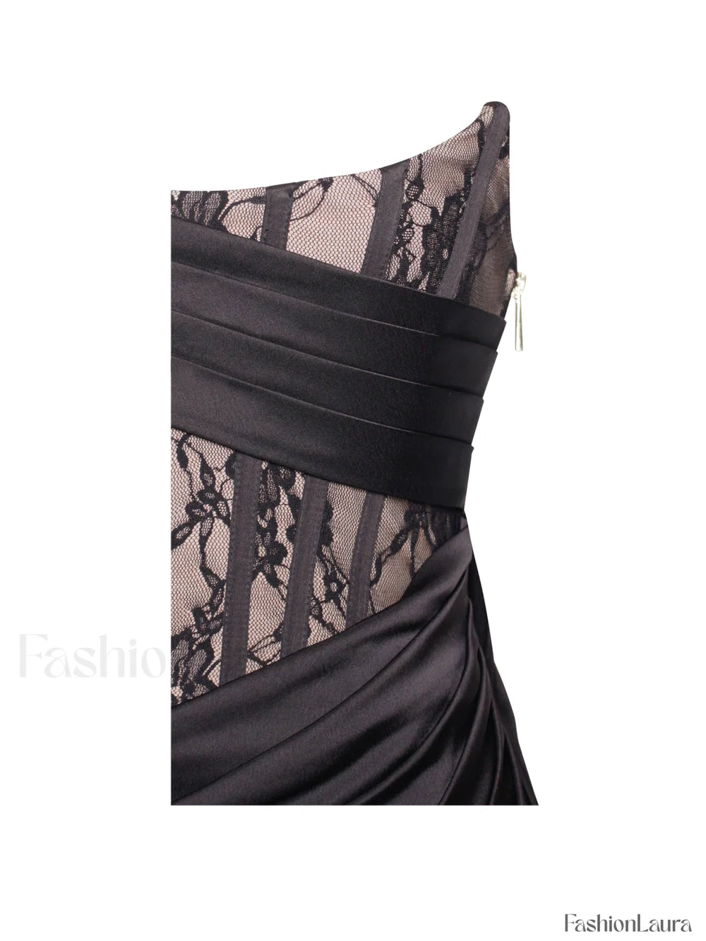 Callie Black Lace Satin Graceful Corset High Slit Gown Gowns