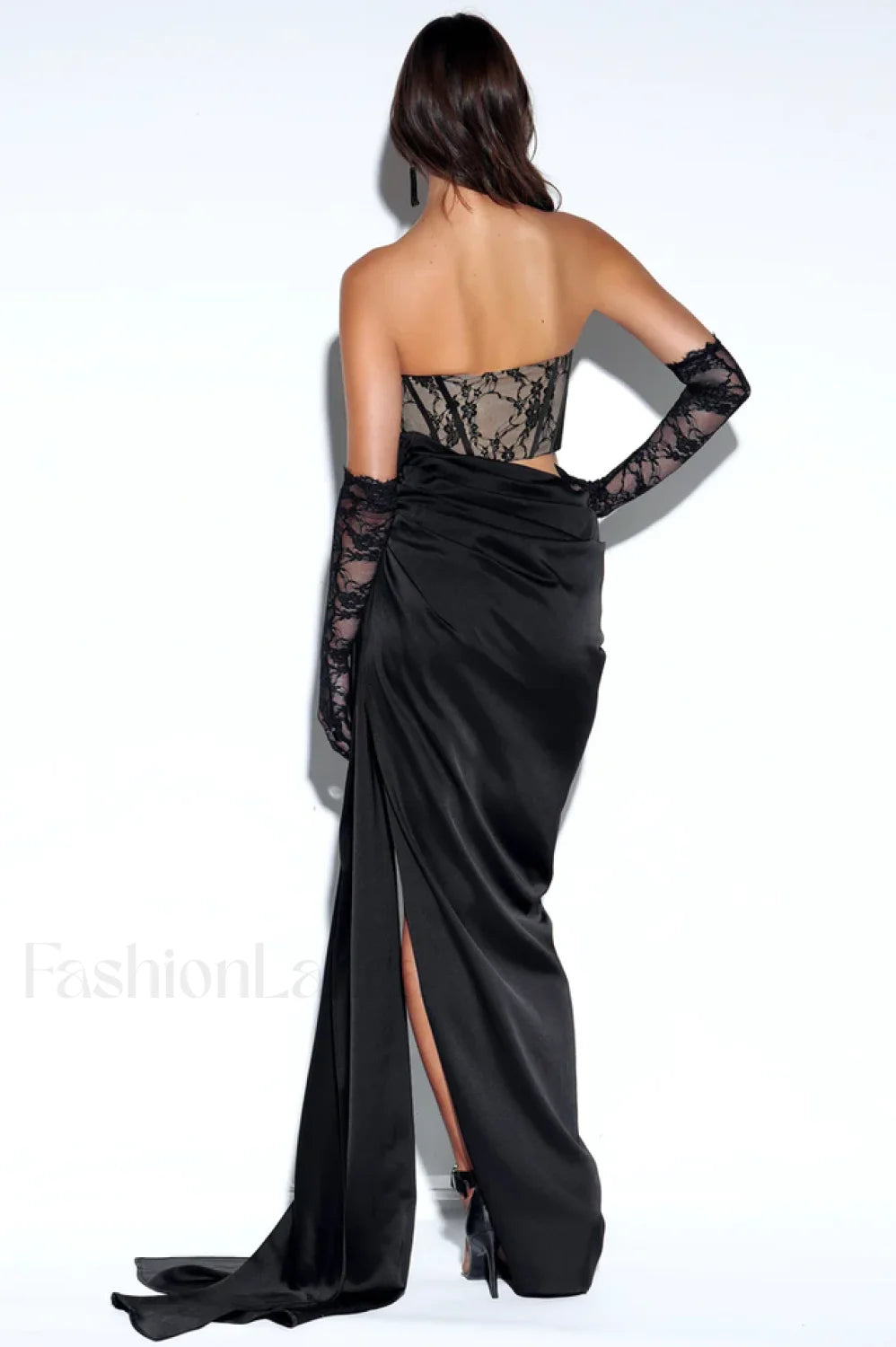 Callie Lace Satin Charming Corset High Slit Gown