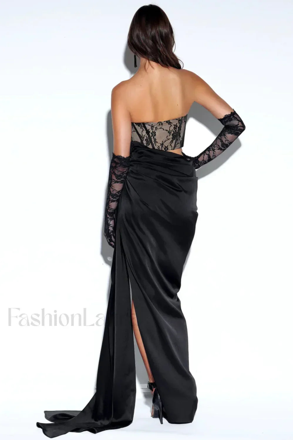 Callie Lace Satin Charming Corset High Slit Gown Secondary image
