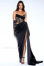 Callie Lace Satin Charming Corset High Slit Gown