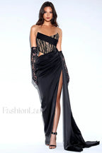 Callie Lace Satin Charming Corset High Slit Gown