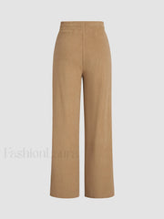 Camel Drawstring Ribbed Trendy Wide Leg Pants Pants