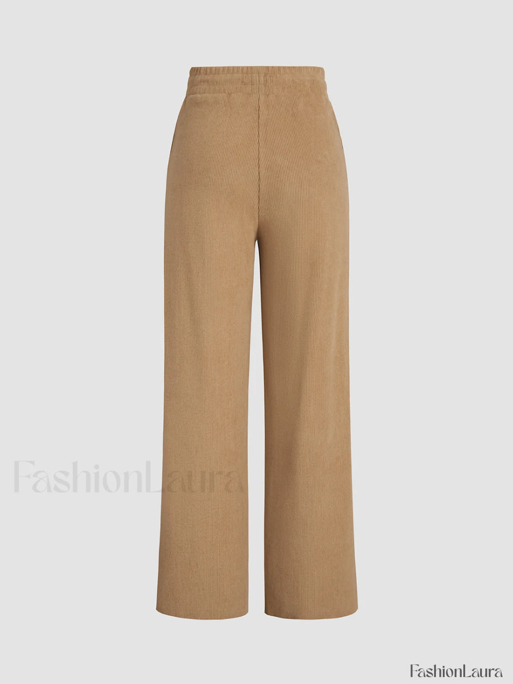 Camel Drawstring Ribbed Trendy Wide Leg Pants Pants