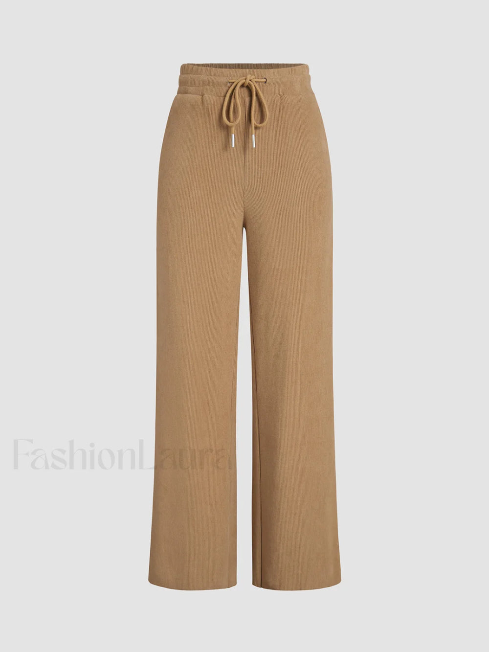 Camel Drawstring Ribbed Trendy Wide Leg Pants Camel / XS Pants