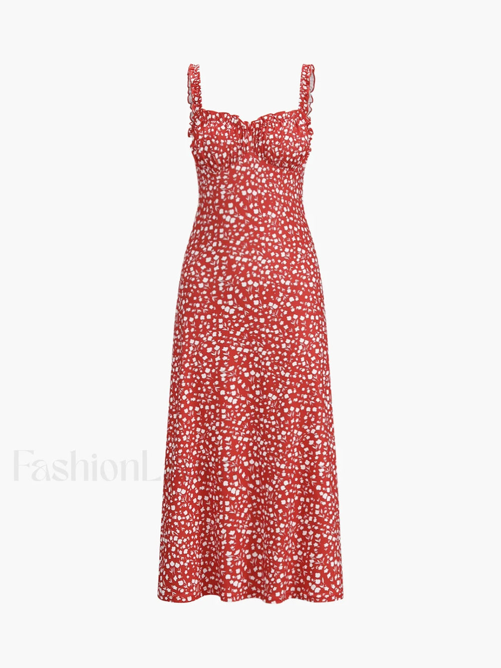 Cami Floral Bohemian Vacation Midi Dress Red / XS Dresses