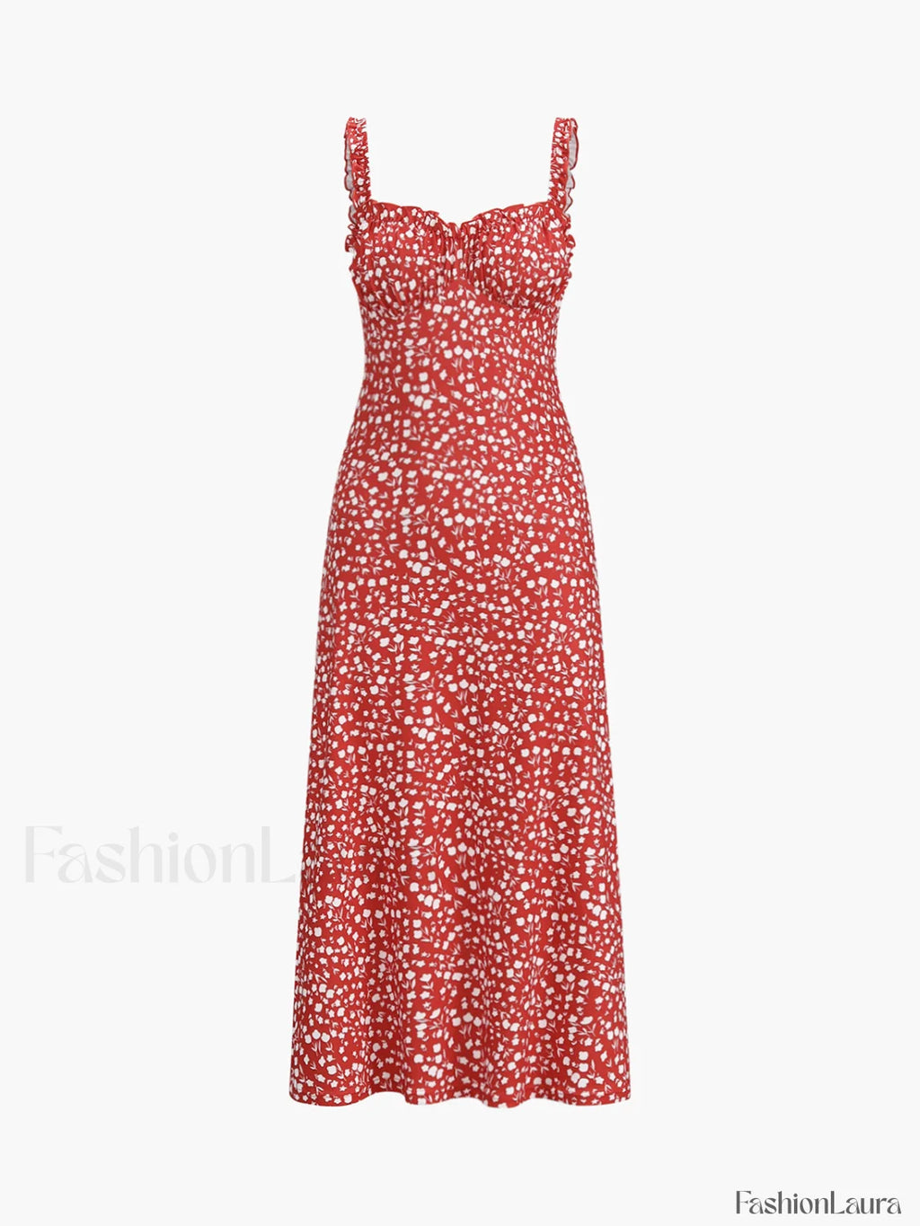Cami Floral Bohemian Vacation Midi Dress Red / XS Dresses