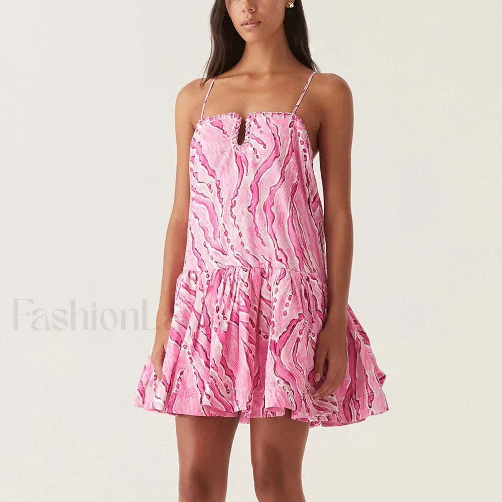 Camisole Patchwork Floral Dress PINK / S