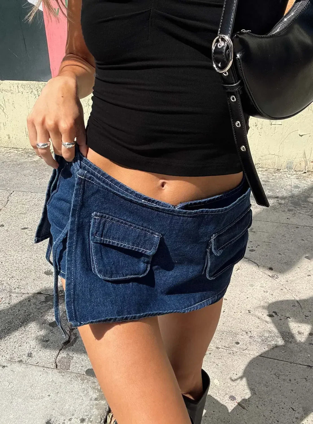 Cargo Pocket Denim Hip Skirt Dark Blue / S