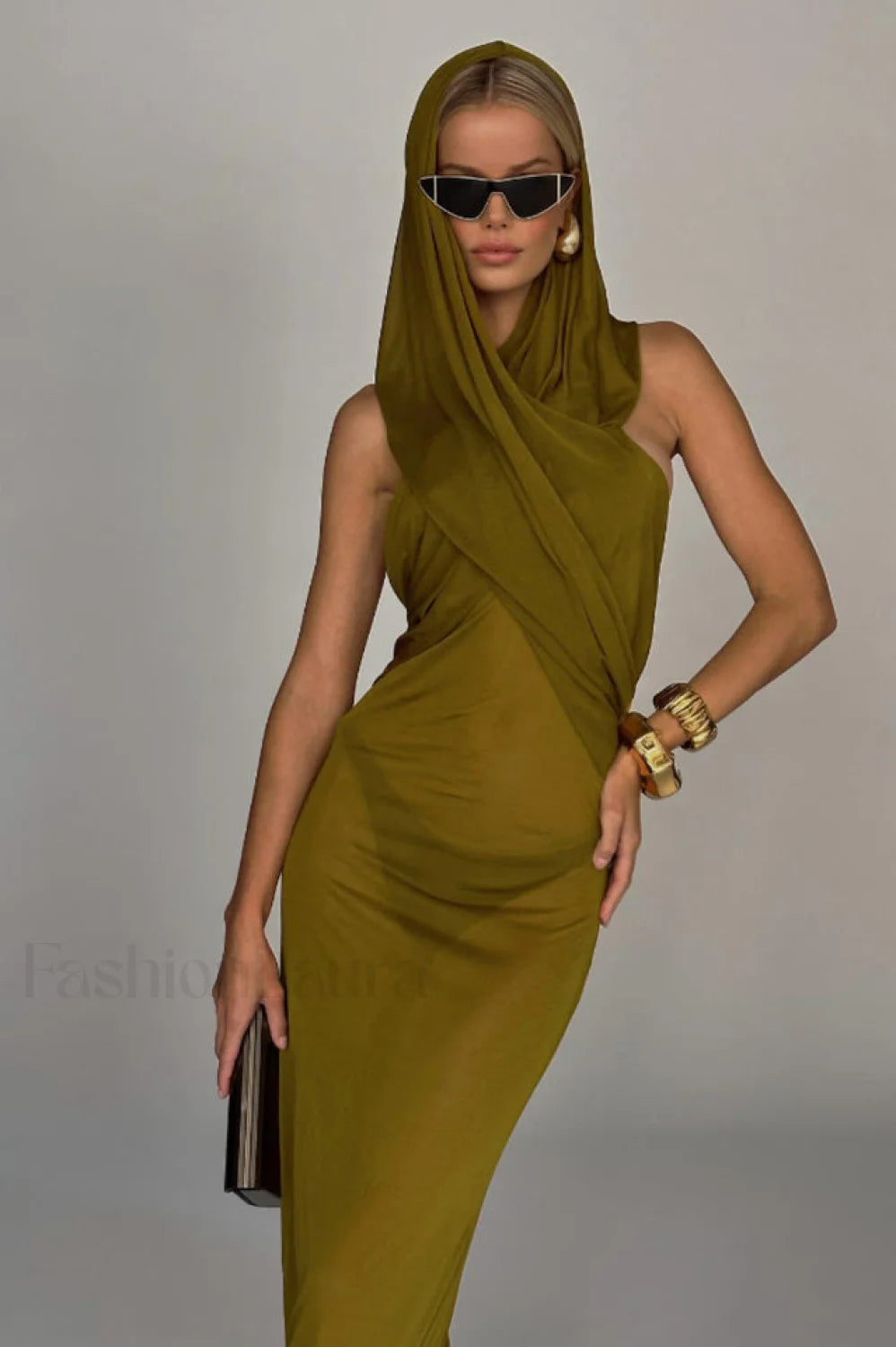 Carleigh Ruche Maxi Charming Dress With Headscarf Secondary image