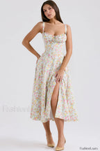 Carmen Elegant Bustier Sundress XS / Pale Blue Meadow Print