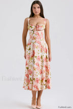 Carmen Elegant Bustier Sundress XS / Pink Peony Print