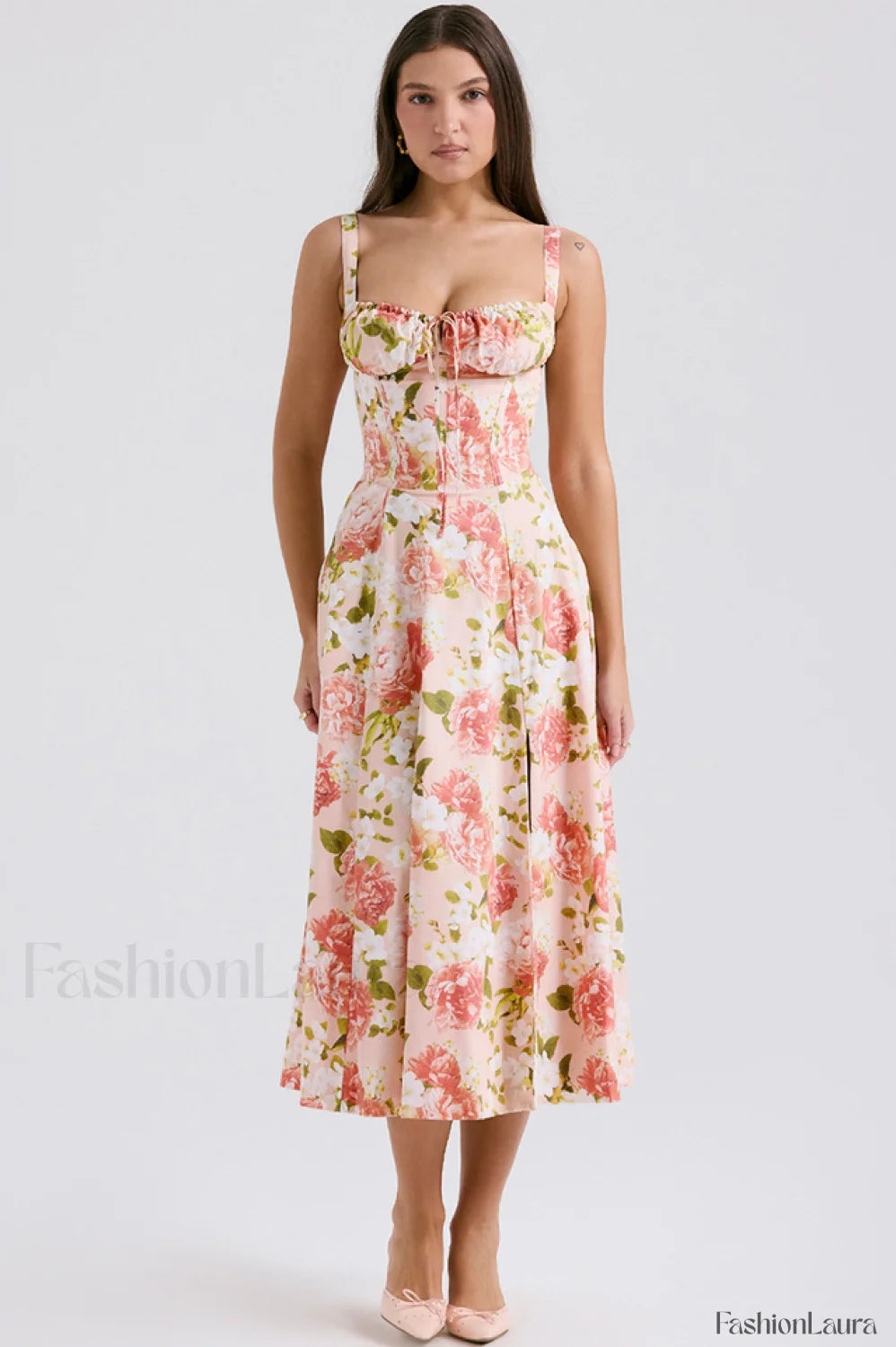 Carmen Elegant Bustier Sundress XS / Pink Peony Print