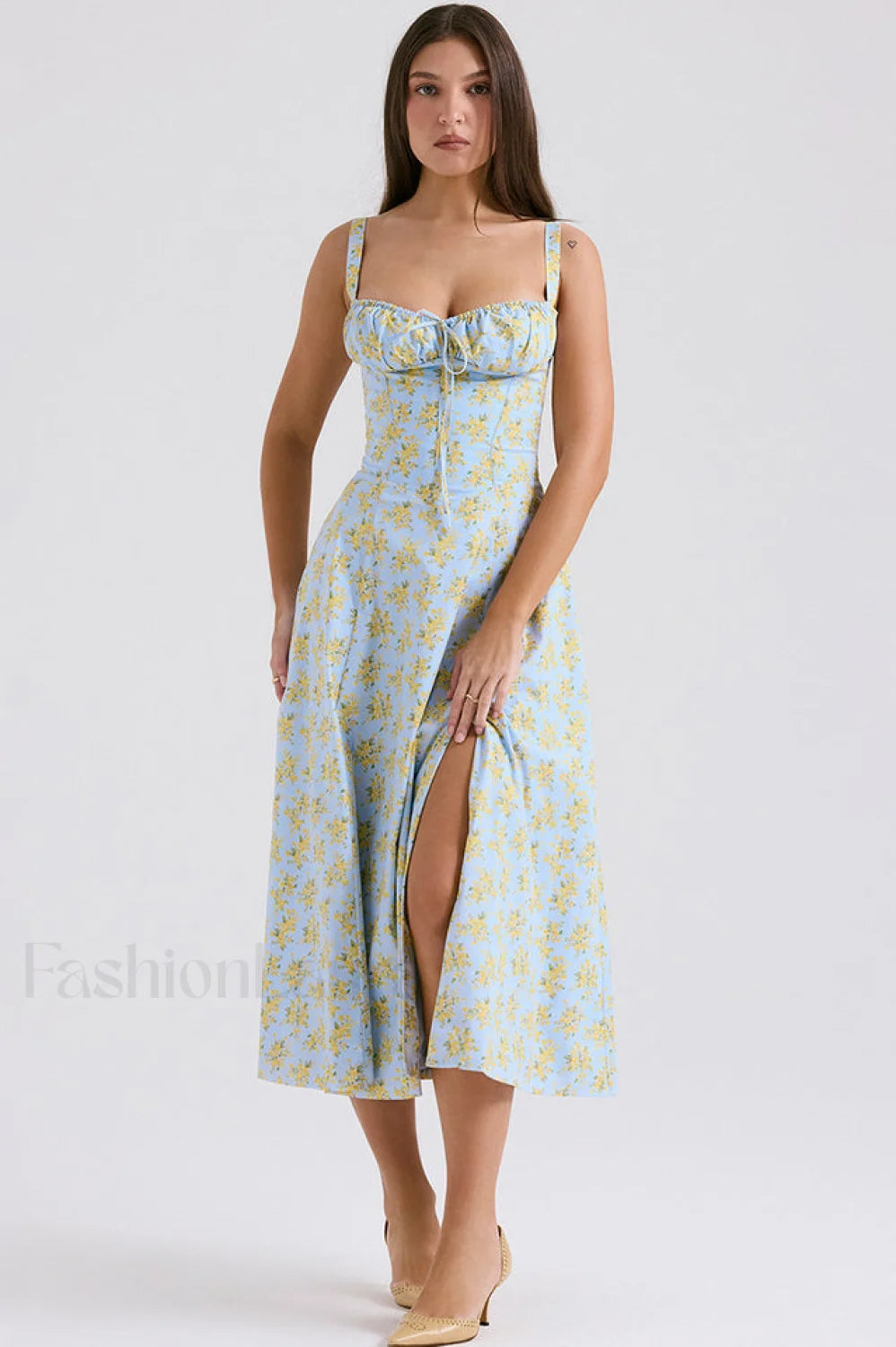 Carmen Elegant Bustier Sundress XS / Soft Blue Vintage Floral Print