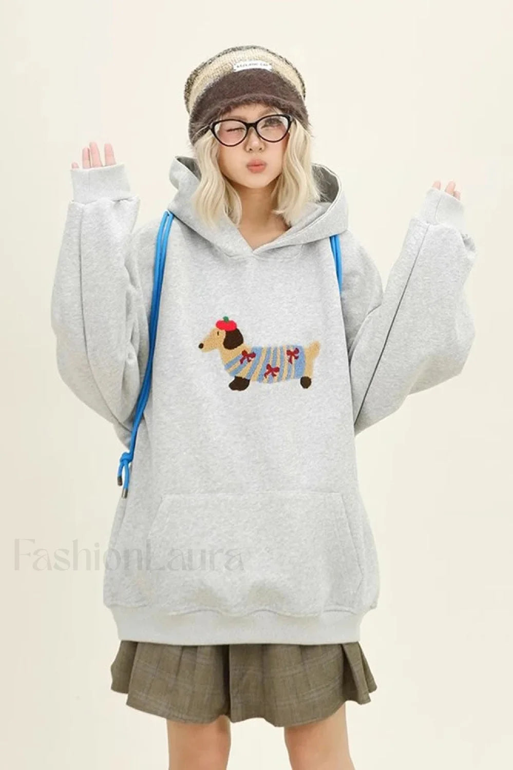 Cartoon Dog Embroidery Hooded Sweatshirt