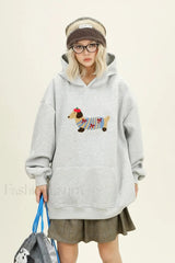 Cartoon Dog Embroidery Hooded Sweatshirt