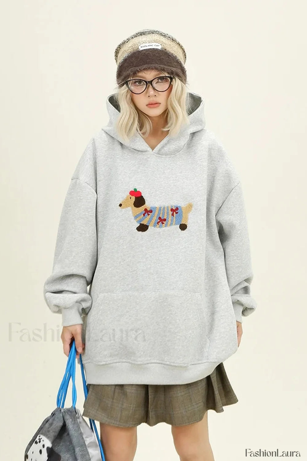 Cartoon Dog Embroidery Hooded Sweatshirt