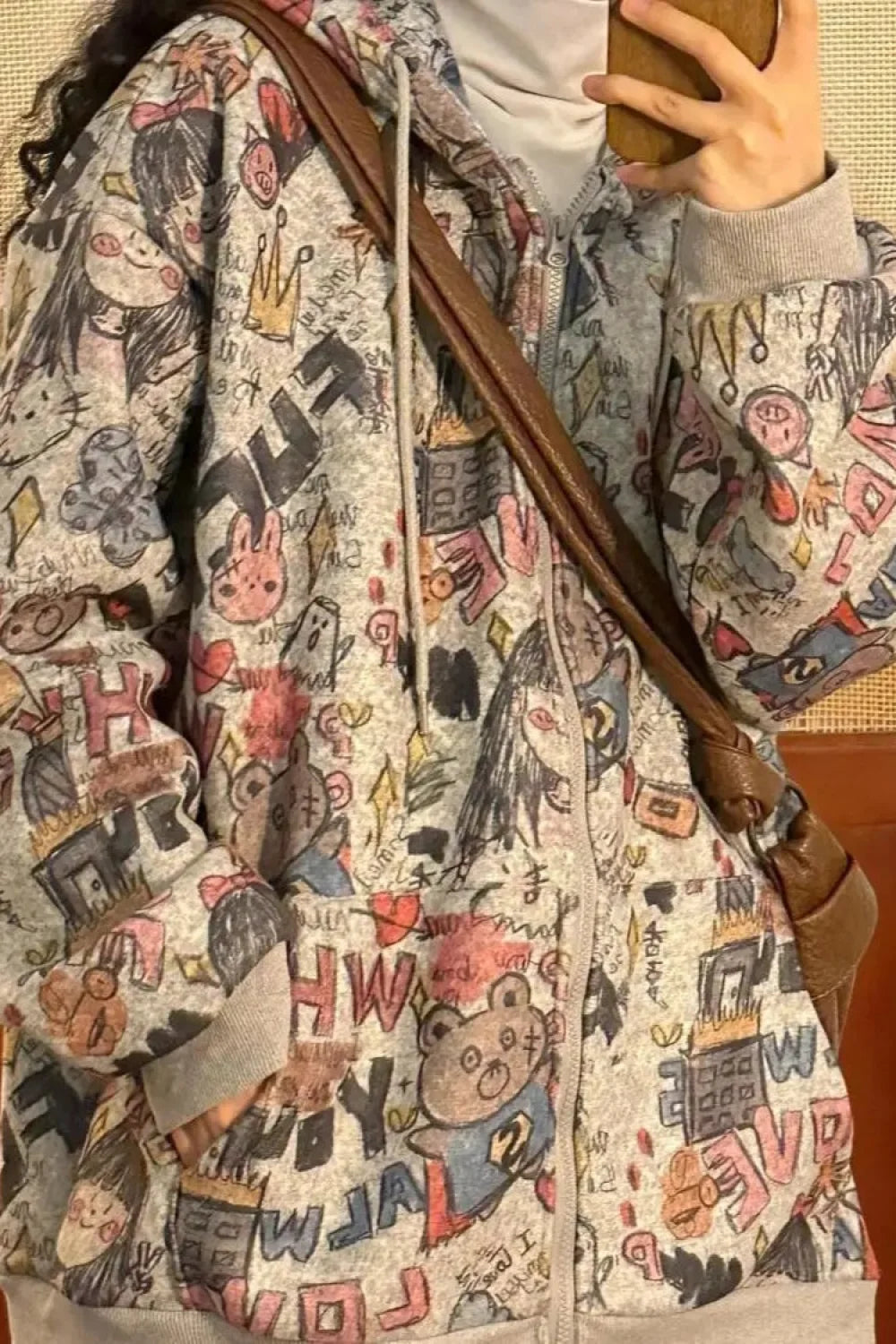 Cartoon Graffiti Full Print Zipper Hoodie