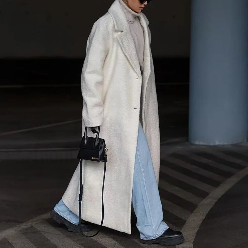 Cashmere Languid Elegant Commuting Thin Warm Mid length Overcoats Beige / S